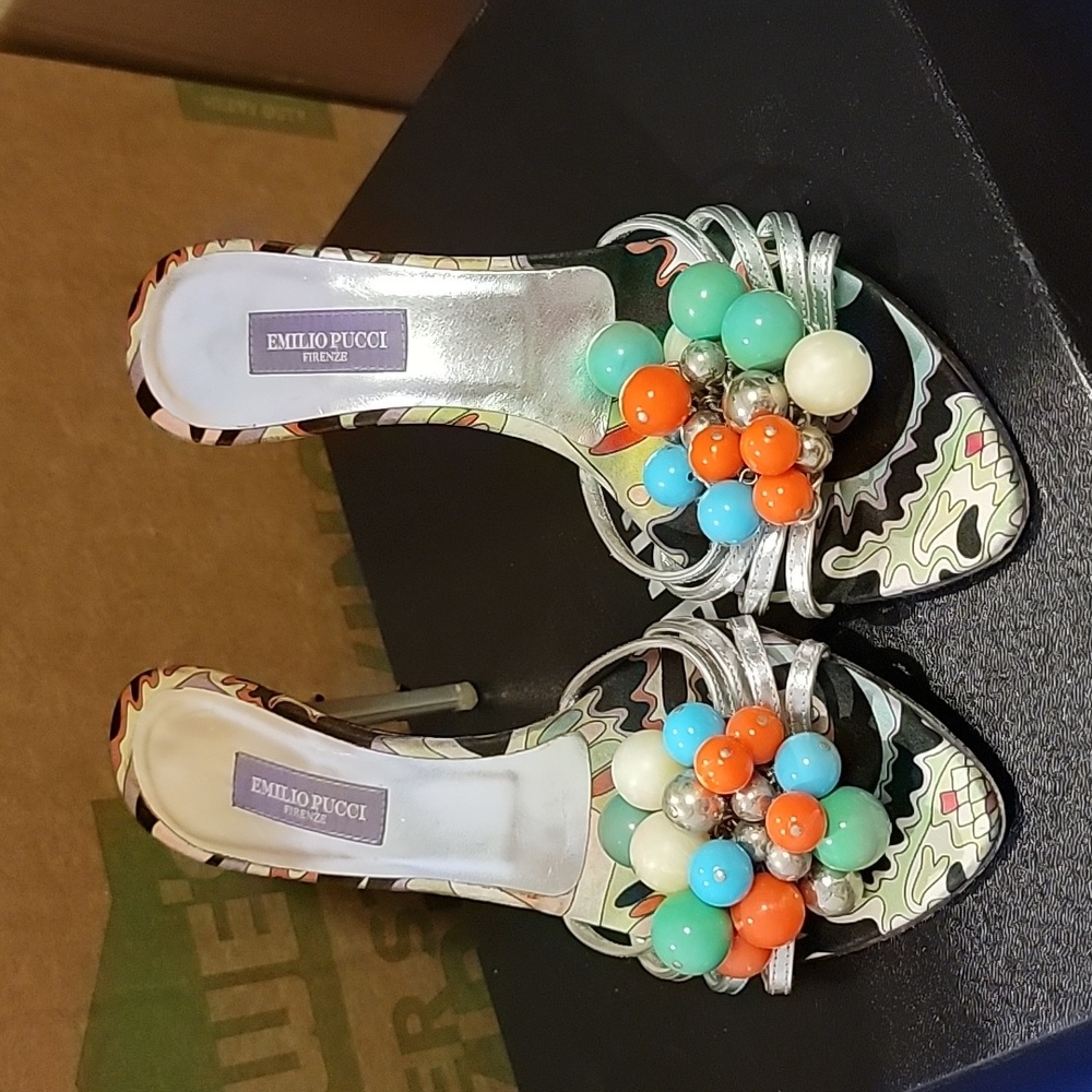 Emilio Pucci fun colorful balls studded heel sandals 36